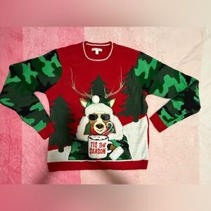 NEW Festive Red and Green Sweater with Reindeer Design SIZE XL never worn